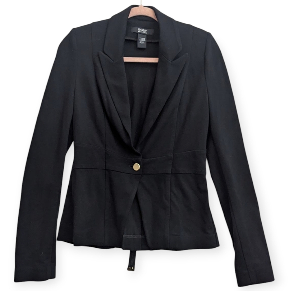 Body by Victoria Knit Blazer Black Size 4 Lace Up Back Golf Button Detail Career